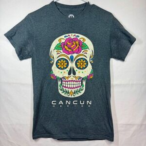 Tropical‎ Relax Cancun Mexico Graphic Tee Skull Flowers Cotton Sz Small